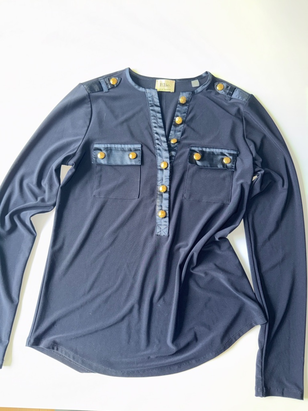 Elie Tahari Navy Shirt with Gold-Tone Buttons
